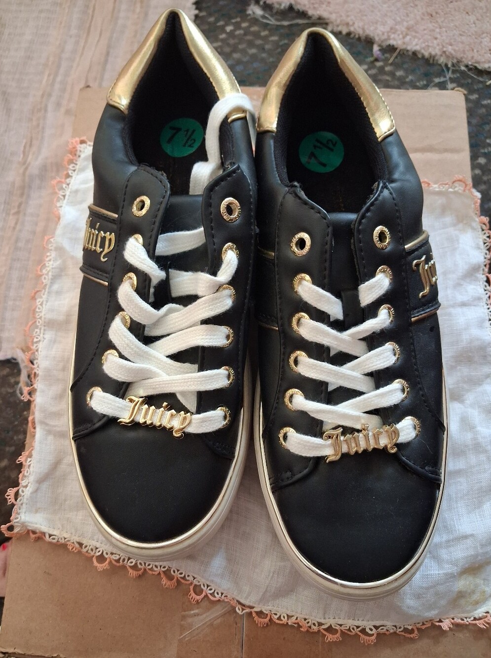 Juicy Couture Black and Gold Lace-Up Sneakers Size 7.5
